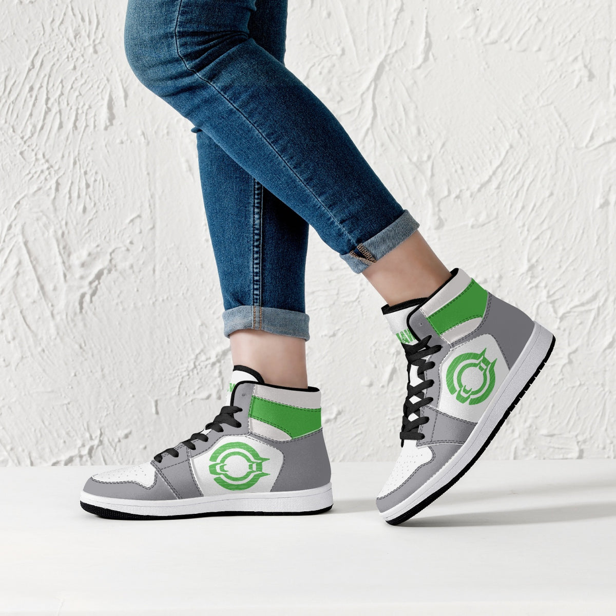 OOTAMAWAE Original Brand High-Top Leather Sneakers - Grey Green logo KilyClothing