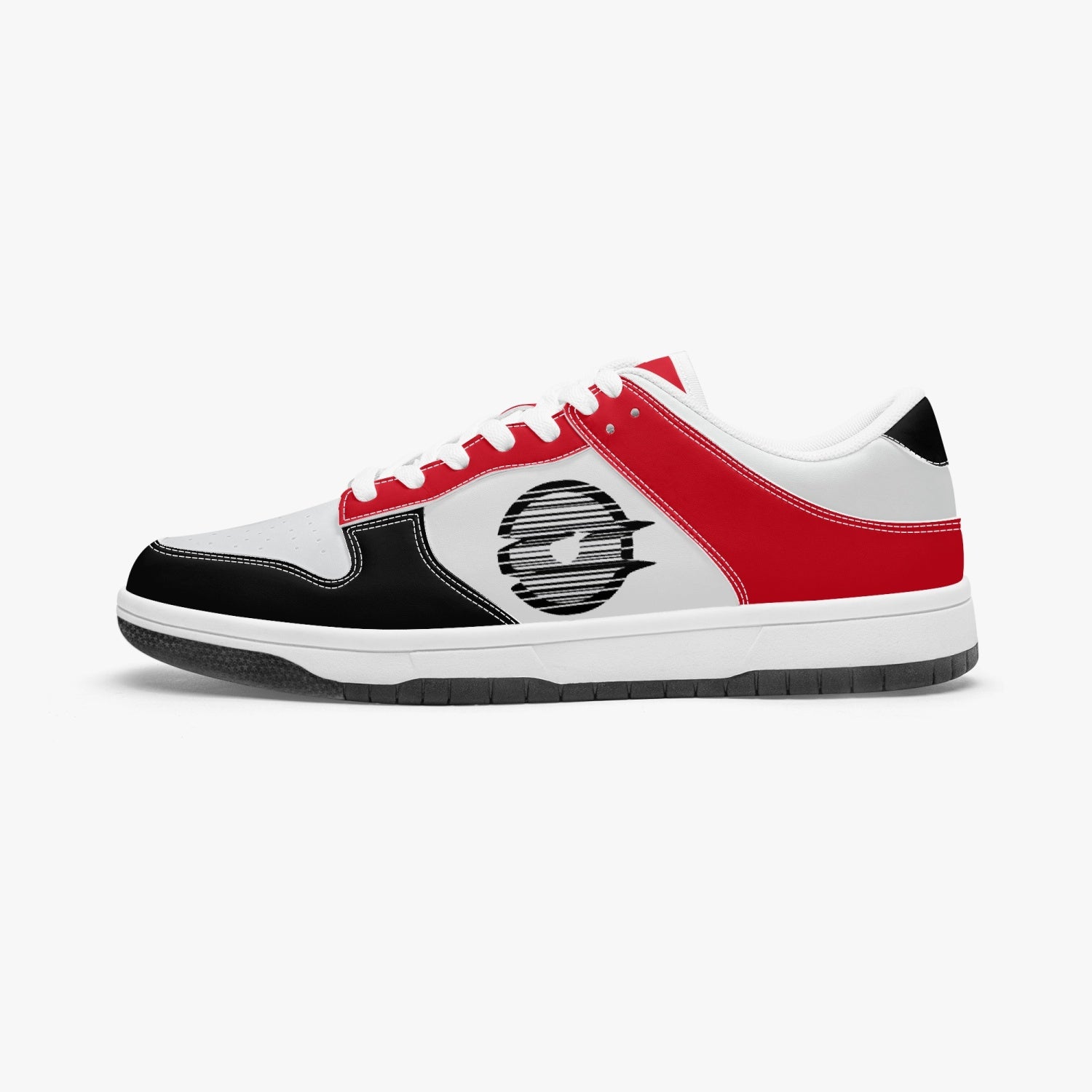 Ootamawae Dunk Stylish Low-Top Leather Sneakers Black and Red KilyClothing