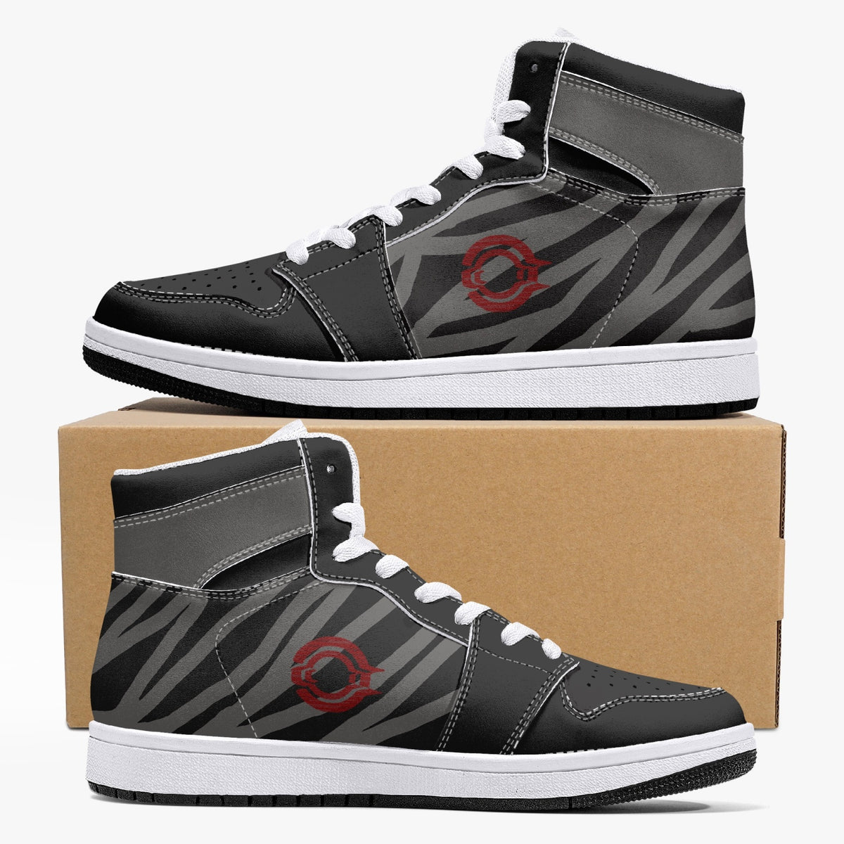 OOTAMAWAE Original Brand High-Top Leather Sneakers -  Black and Grey Stripes KilyClothing