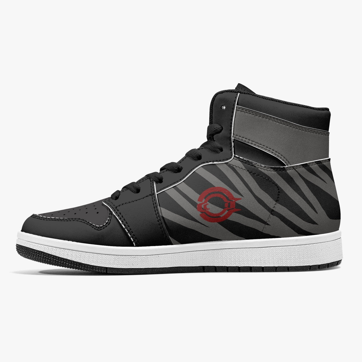 OOTAMAWAE Original Brand High-Top Leather Sneakers -  Black and Grey Stripes KilyClothing