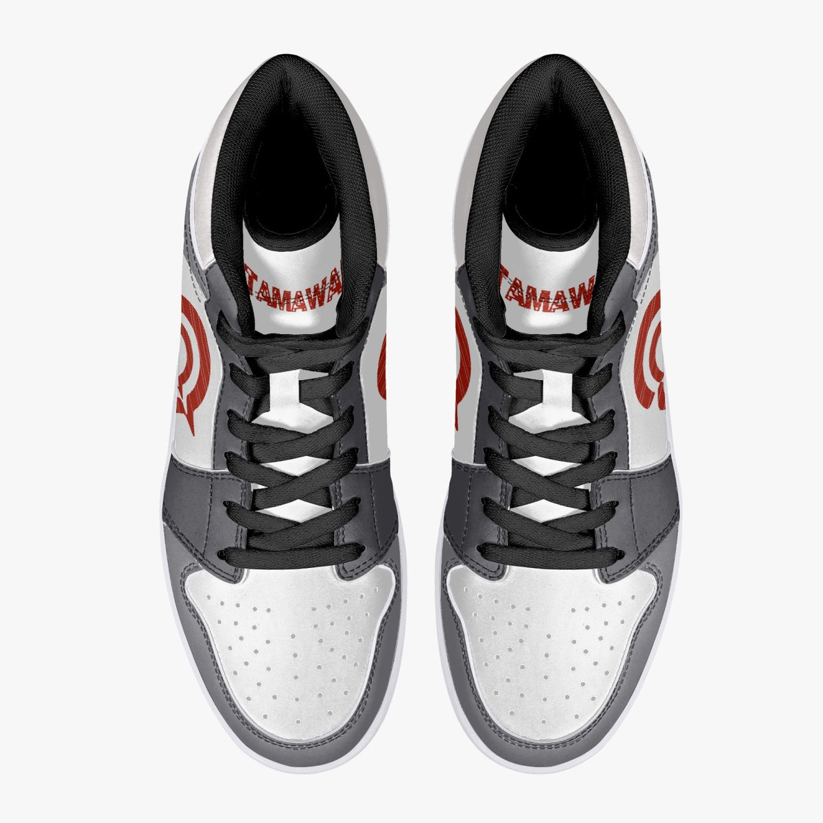 OOTAMAWAE Original Brand High-Top Leather Sneakers - Grey Red Logo KilyClothing