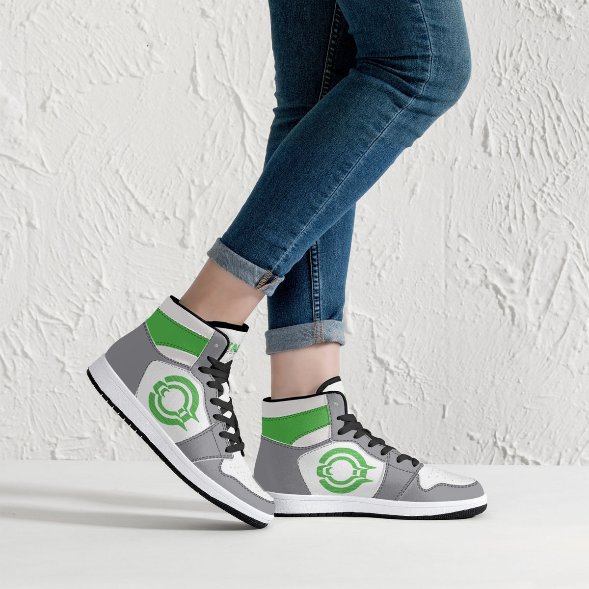 OOTAMAWAE Original Brand High-Top Leather Sneakers - Grey Green logo KilyClothing