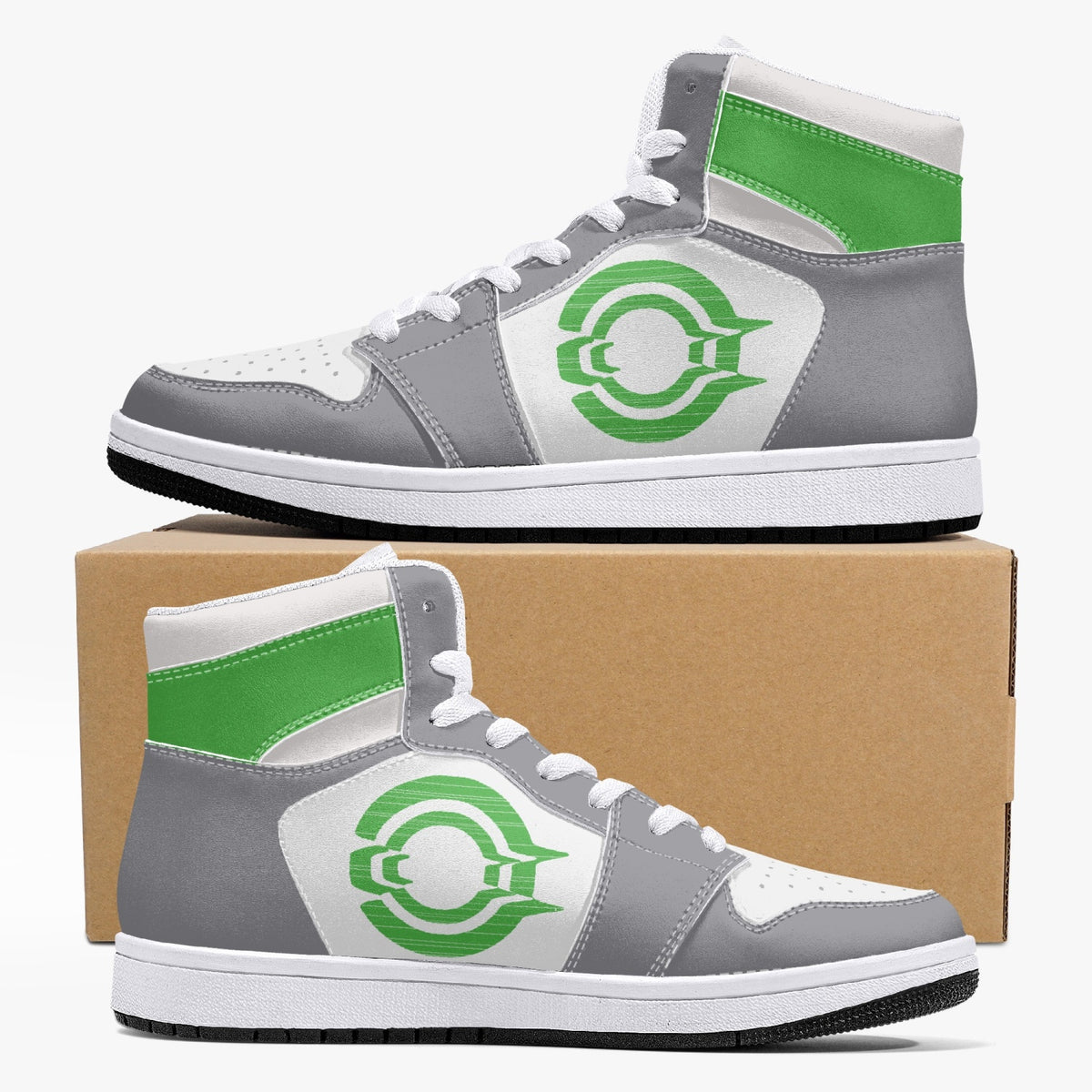 OOTAMAWAE Original Brand High-Top Leather Sneakers - Grey Green logo KilyClothing