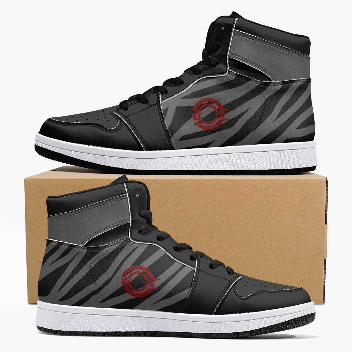 OOTAMAWAE Original Brand High-Top Leather Sneakers -  Black and Grey Stripes KilyClothing