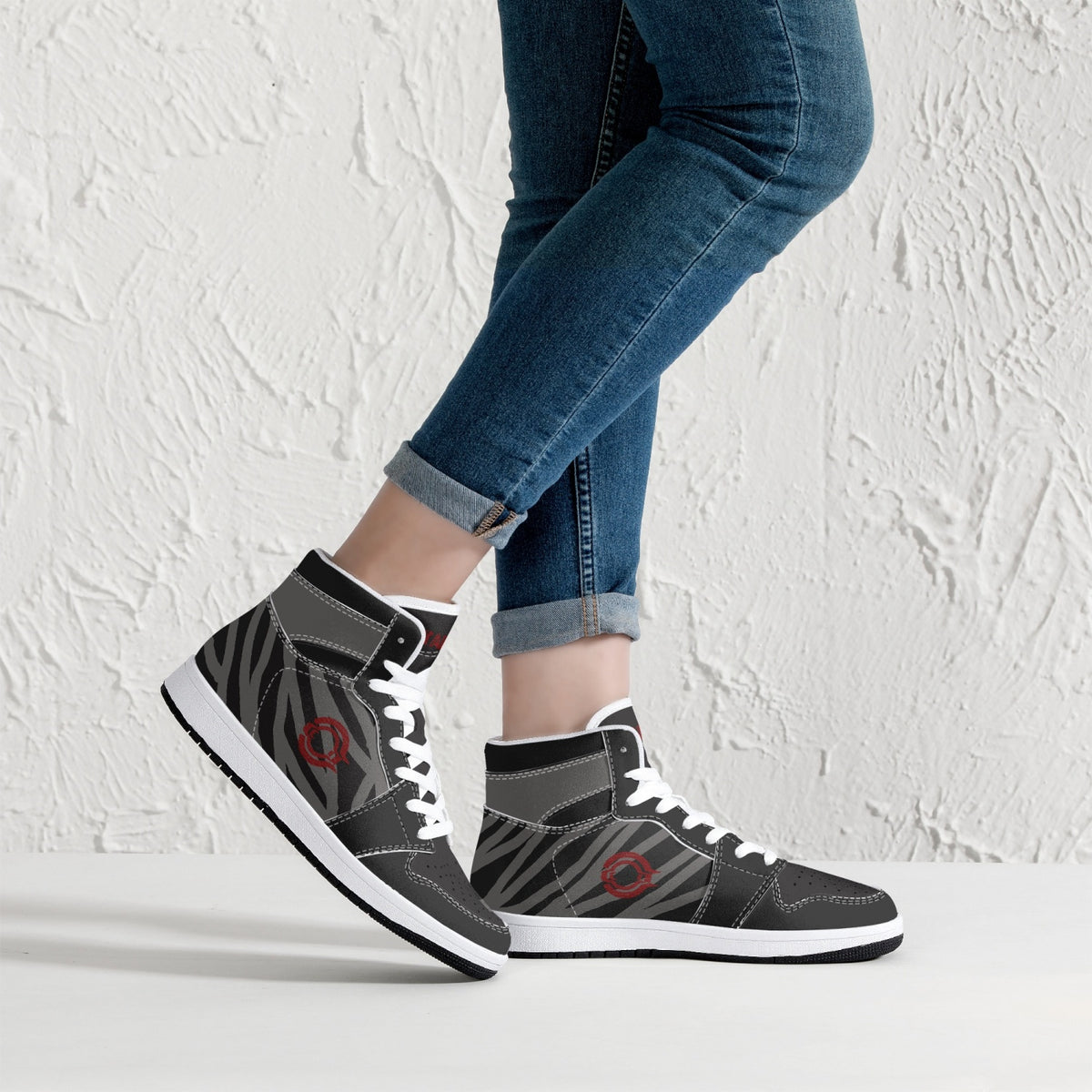 OOTAMAWAE Original Brand High-Top Leather Sneakers -  Black and Grey Stripes KilyClothing