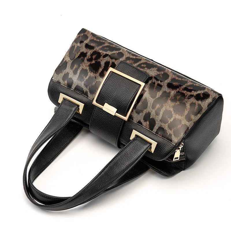 Genuine Leather Women's Bag, Leopard Pattern Shoulder Bag Cowhide Handbag KilyClothing