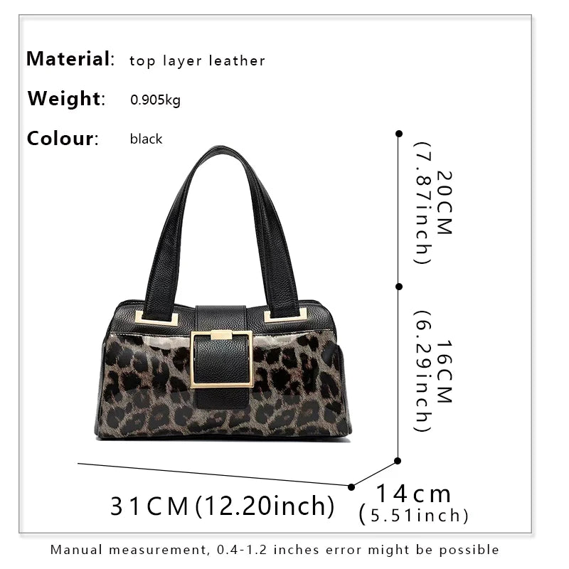 Genuine Leather Women's Bag, Leopard Pattern Shoulder Bag Cowhide Handbag KilyClothing