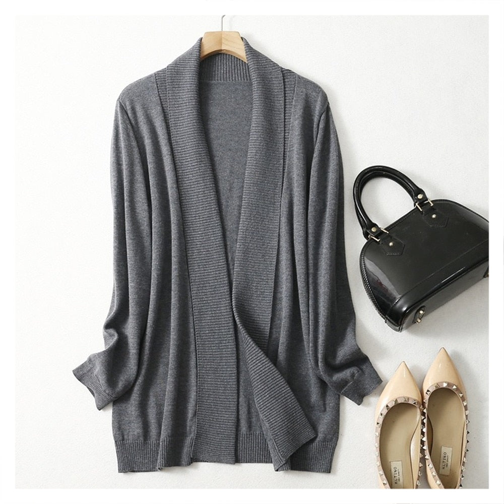 Thickened Shawl Cardigan Medium Long Mulberry Silk and cashmere, Knitted Coat Sweater KilyClothing