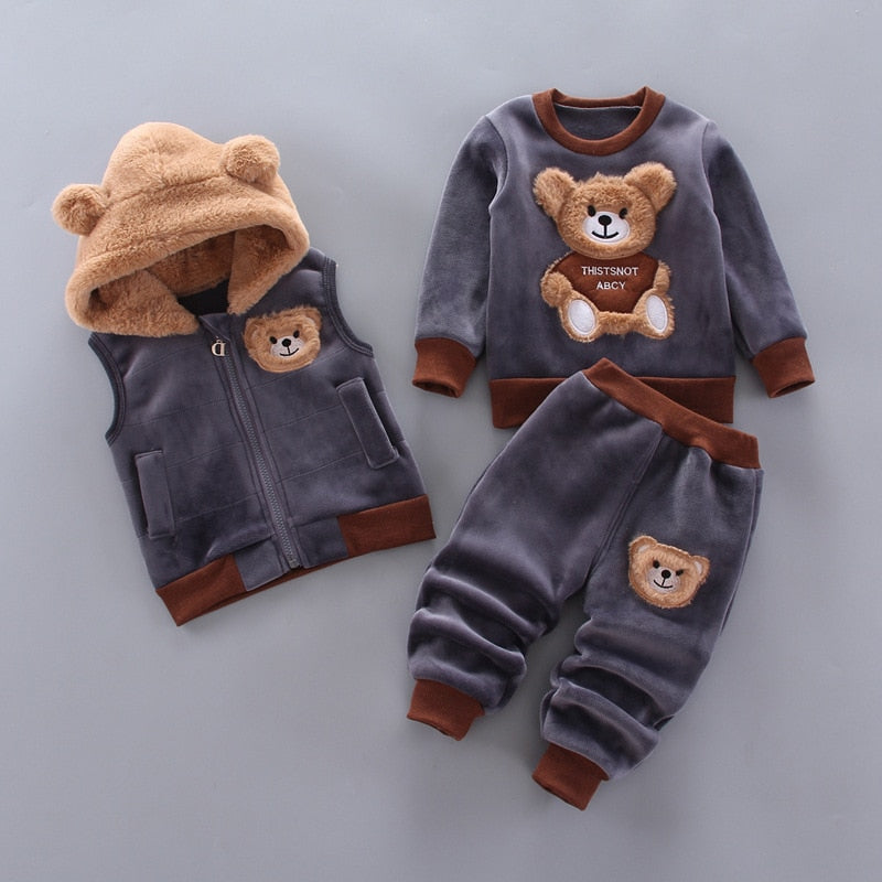 Unisex Clothing Set Hooded Outerwear Tops Pants 3PCS Outfits Kids Toddler Warm KilyClothing