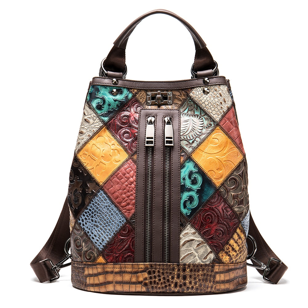 Leather Backpacks for Women with pockets and designs with color and patches KilyClothing