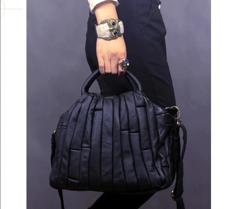 Leather Tote Handbag For Women Genuine Cowhide Handmade Patchwork Elegant Cross Body Bags KilyClothing