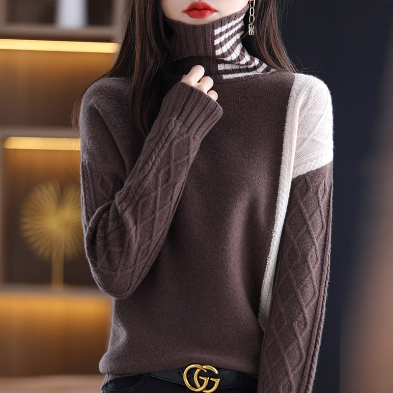 100% Wool Knit Sweaters Fashion Casual Long Sleeve Turtleneck Thick KilyClothing