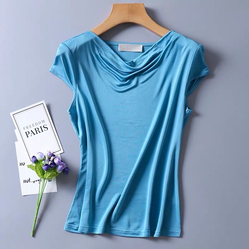50% Silk 50% Viscose Knit Drape Neck T-Shirts KilyClothing