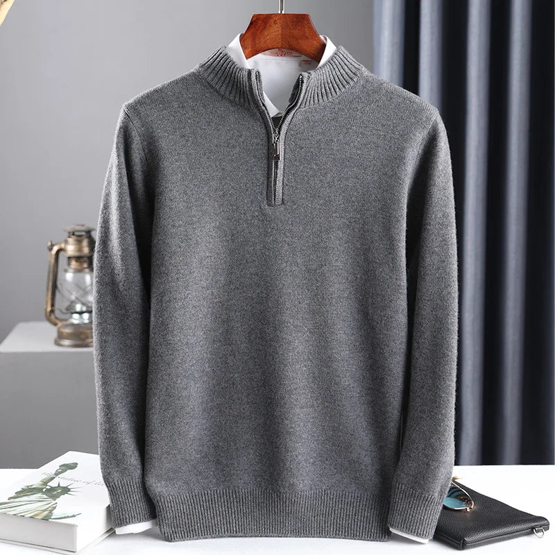 Pure Cashmere Sweater Men's Knit Large Size High-End Top 100%Wool Half High Neck Thick Pullover Winter Youth Wild Warm KilyClothing