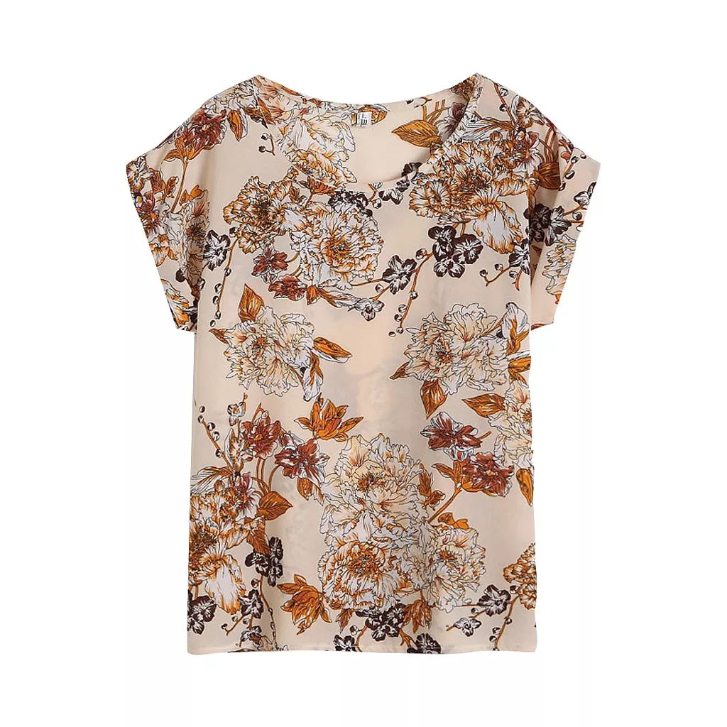 Fashion Floral Print Blouse for women, Pullover, Chiffon Blouses, Vintage Printed Casual Short Sleeve Women Tops Summer KilyClothing