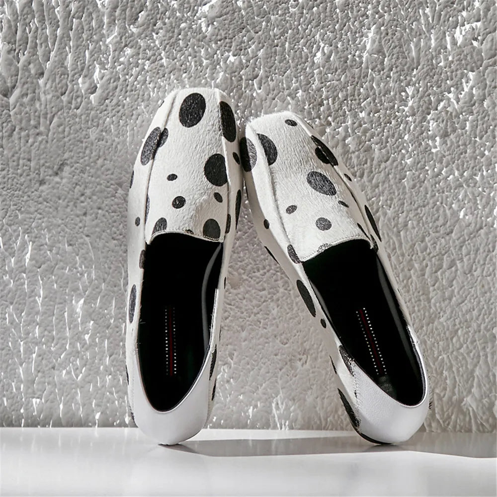 Fashion Casual Flats Square Toe Polka Dot Women's Horsehair Loafers Spring Autumn Party Office Shoes KilyClothing