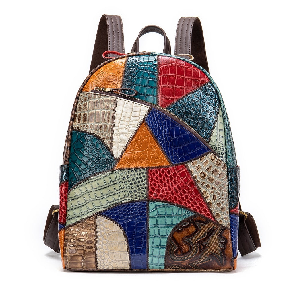 Leather Backpacks for Women with pockets and designs with color and patches KilyClothing