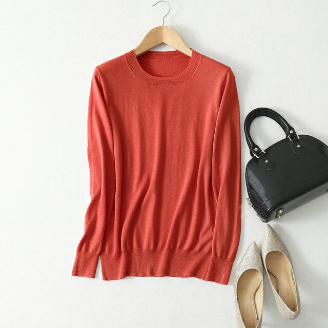Women 85% Silk 15% Cashmere Round Neck everyday Long Sleeve Pullover Sweater Top KilyClothing