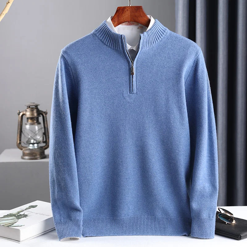 Pure Cashmere Sweater Men's Knit Large Size High-End Top 100%Wool Half High Neck Thick Pullover Winter Youth Wild Warm KilyClothing