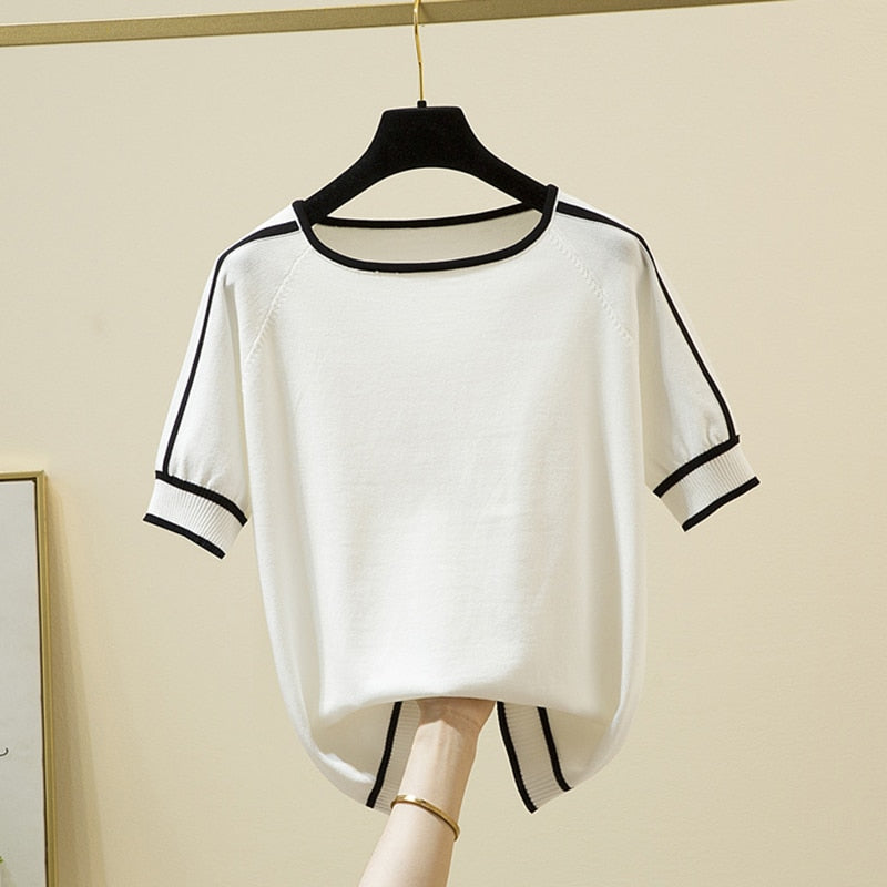Thin Knitted T Shirt Women Short Sleeve Summer KilyClothing