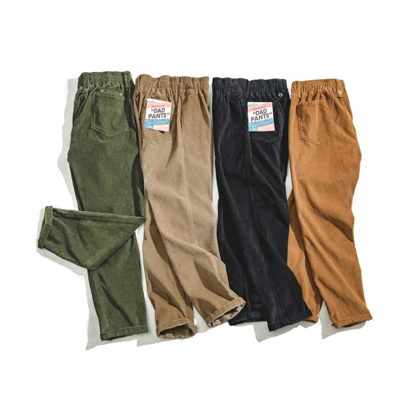 Vintage Brown Corduroy Pants Men Solid  Straight  Pant Cargo Retro Casual KilyClothing