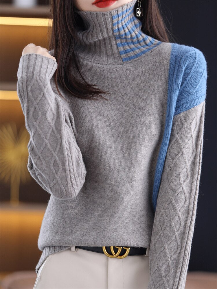 100% Wool Knit Sweaters Fashion Casual Long Sleeve Turtleneck Thick KilyClothing