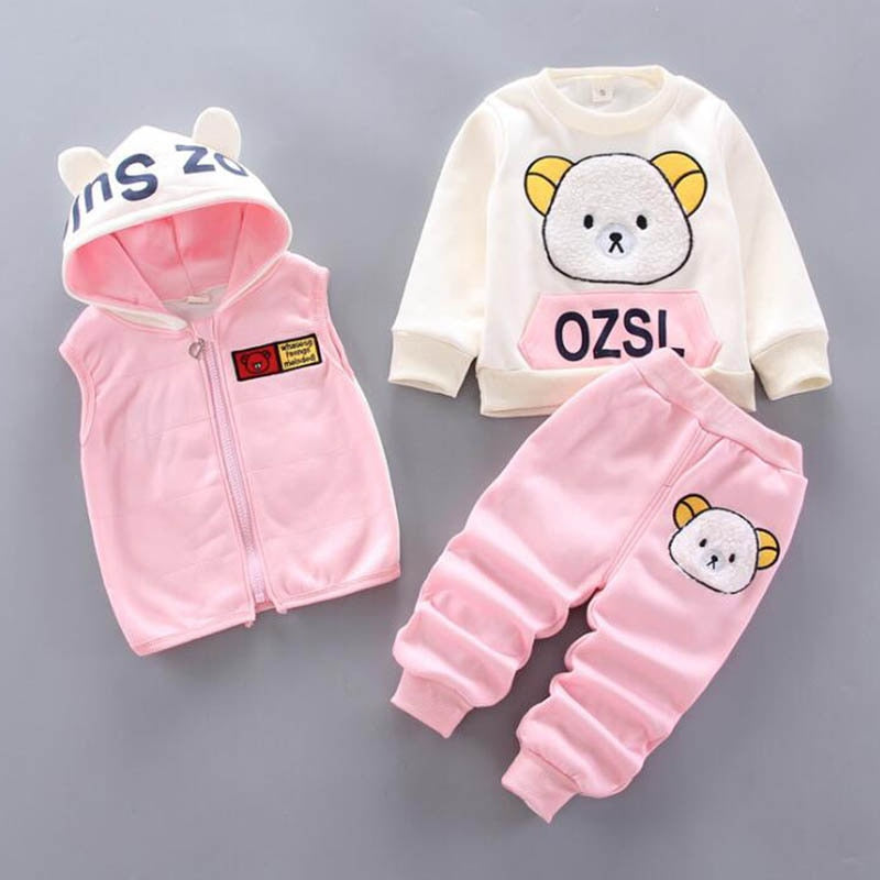 Unisex Clothing Set Hooded Outerwear Tops Pants 3PCS Outfits Kids Toddler Warm KilyClothing