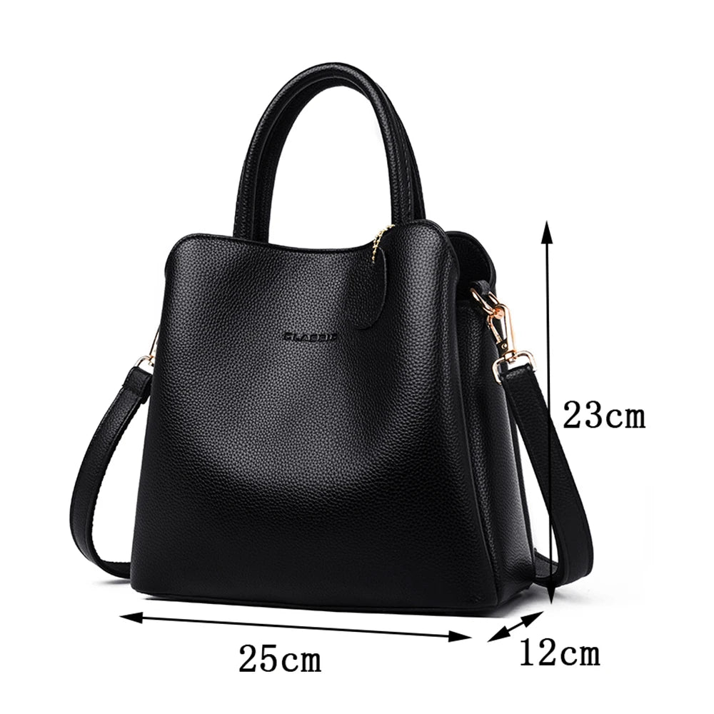 New 3 Main Pocket Leather Luxury Handbags Women Bags Designer Female Croosbody Bags For Women Small Casual Tote Bag Sac A Main KilyClothing