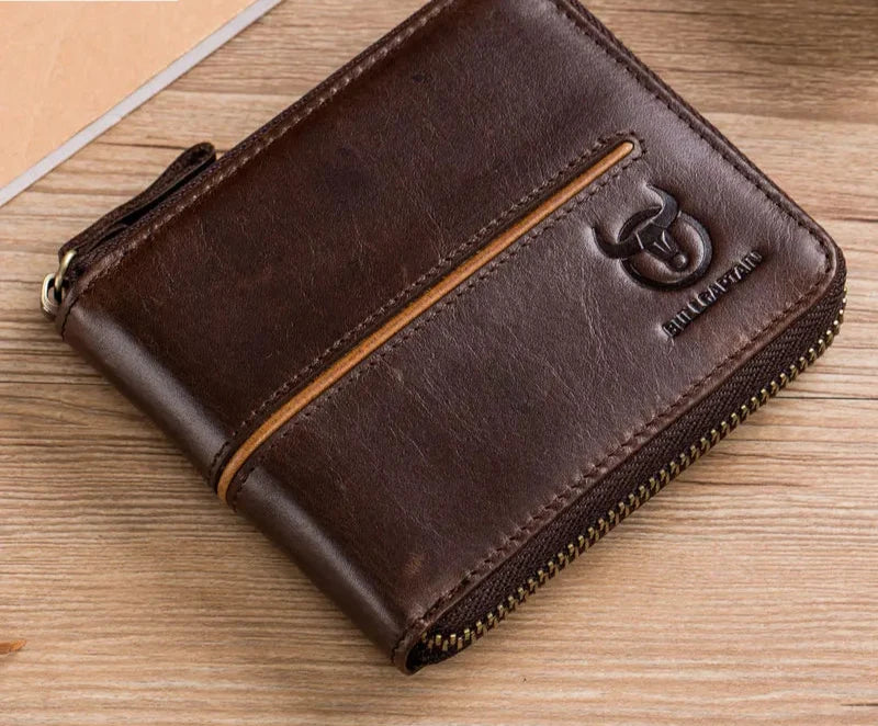 Retro RFID zipper with compartment, credit card holder anti-theft leather mini men's wallet