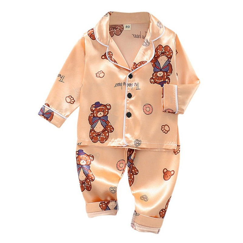 Toddler Silk Satin Pajamas Sleepwear Nightwear Suit Unisex KilyClothing