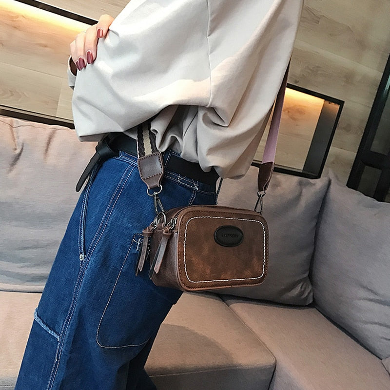 Vintage Printing Wide Strap Crossbody Bags Women Designer Luxury Pu Leather Lady Shoulder Messenger Bag Small Flap Square Female KilyClothing