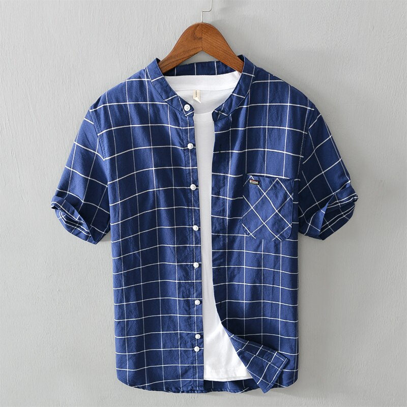 Pure cotton plaid shirt men short-sleeved brand plaid  casual KilyClothing