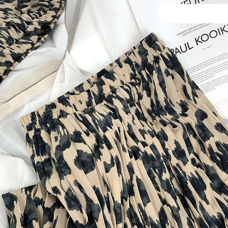 Croysier Fashion Elegant Vintage Leopard Print Pleated Skirt KilyClothing