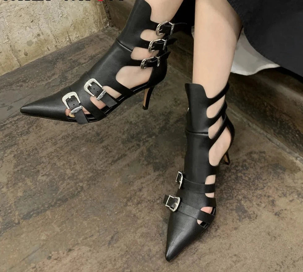 MILI-MIYA New Arrival Women Full Genuine Leather Sandals Ankle Boots Fashion Pointed Toe Sexy Thin Heels Buckle Strap Handmade KilyClothing