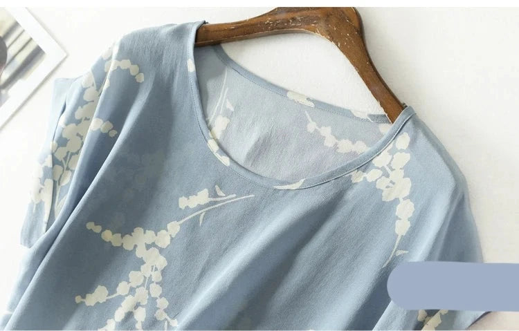 Summer blouse, 100% Mulberry silk printed lady blouse short sleeved KilyClothing