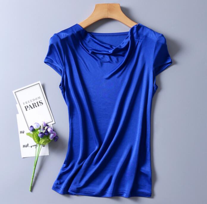 50% Silk 50% Viscose Knit Drape Neck T-Shirts KilyClothing