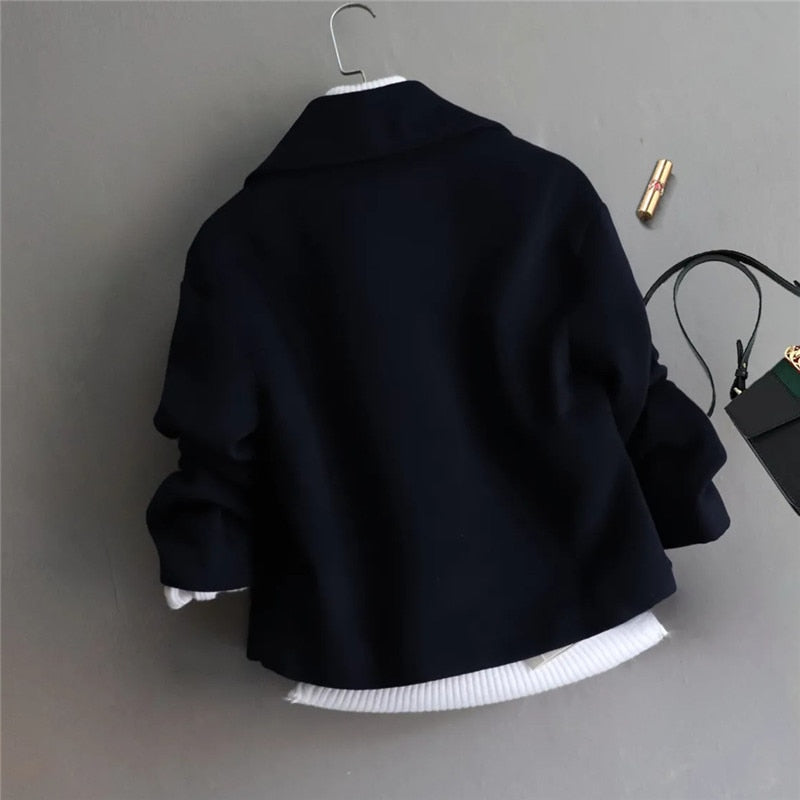 Woolen Jacket Of Solid Color Slim Long-sleeved Lapel Short Coat KilyClothing