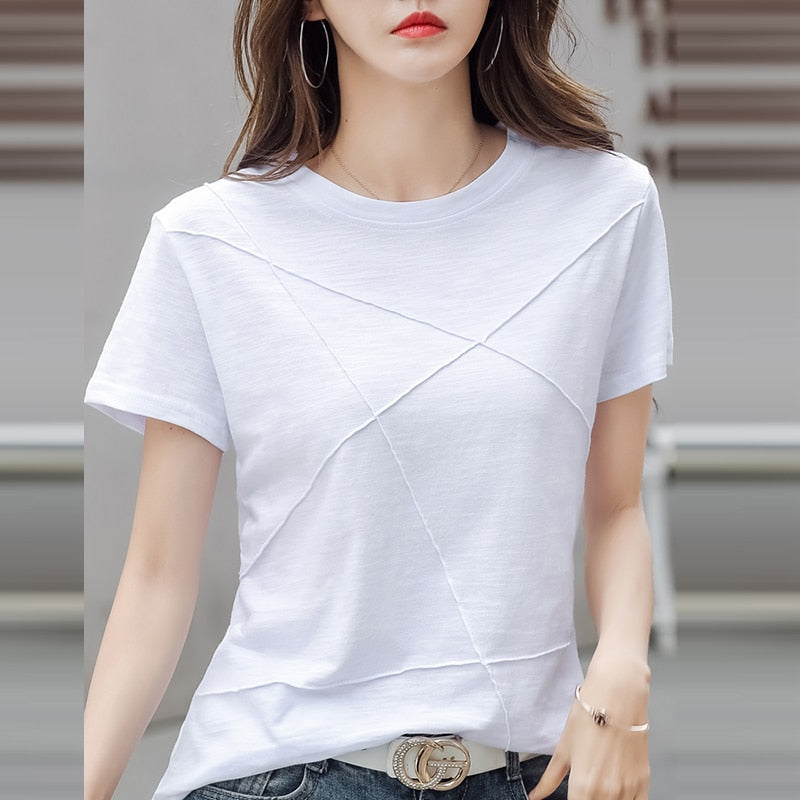 Slim Cotton Bamboo T-Shirts O-Neck Short Sleeve Ribbed Casual Solid Color Tops KilyClothing