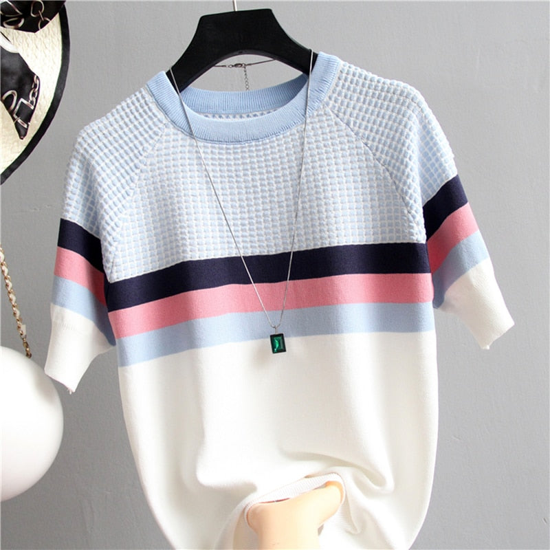 Thin Knitted T Shirt Women Short Sleeve Summer KilyClothing