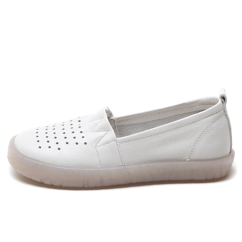 Genuine Leather Loafers for Woman, Flat Shoes, Breathable Slip On Summer Casual Shoes. KilyClothing