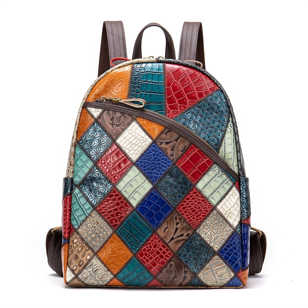 Leather Backpacks for Women with pockets and designs with color and patches KilyClothing