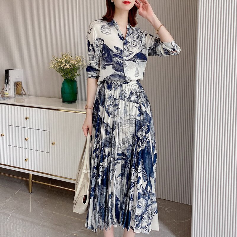 Long Dress Women's Spring Summer Blue White Porcelain Dress Printing Slim Dress Short Sleeves Dress KilyClothing