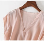 Summer Casual 100% Natural Silk V-Neck Blouse Cross-Neck Kimono Collar Short-Sleeved Shirt KilyClothing