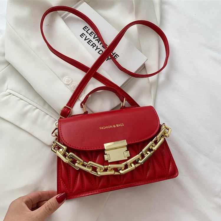 Thick Chain Handbags Female Purse PU Leather Flap Crossbody Bags KilyClothing