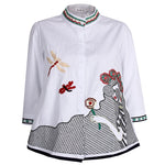 Spring Blouse Casual 3/4 Sleeve Babydoll Runway Shirt Embroidered Elegant KilyClothing