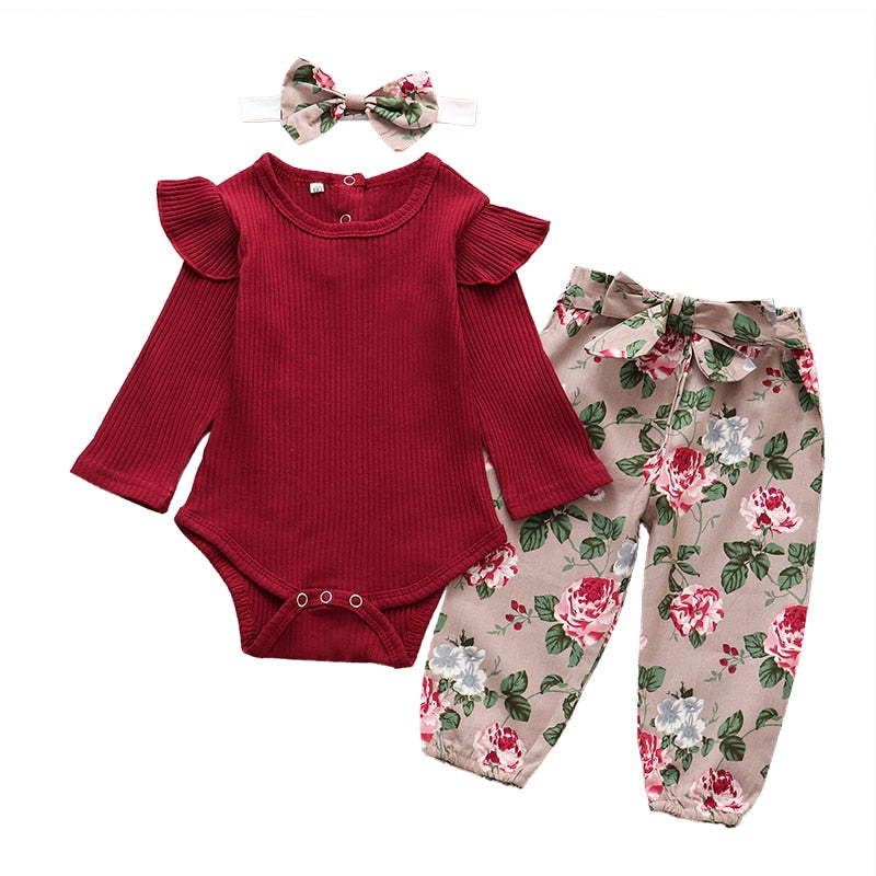 Sets Fashion Toddler Outfits Long Sleeve Tops Flower Pants Headband Cute 3Pcs Newborn Infant Clothing KilyClothing