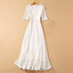 Elegant White Maxi Dress For Women V Neck Half Sleeve High Waist KilyClothing