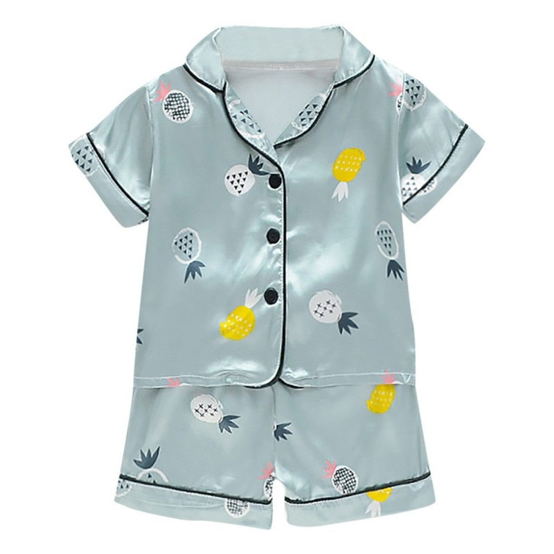 Toddler Silk Satin Pajamas Sleepwear Nightwear Suit Unisex KilyClothing