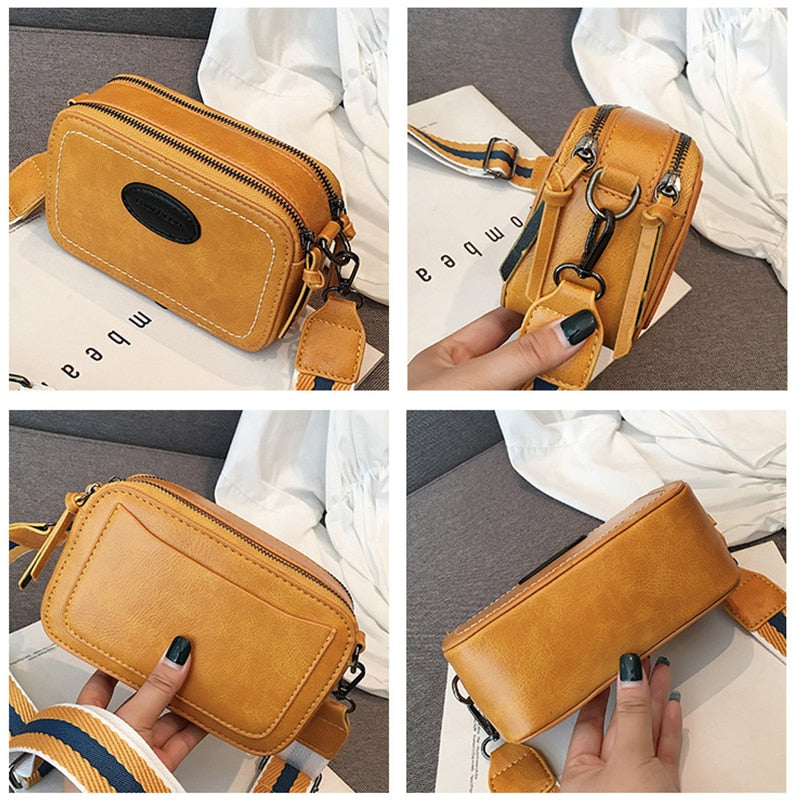 Vintage Printing Wide Strap Crossbody Bags Women Designer Luxury Pu Leather Lady Shoulder Messenger Bag Small Flap Square Female KilyClothing