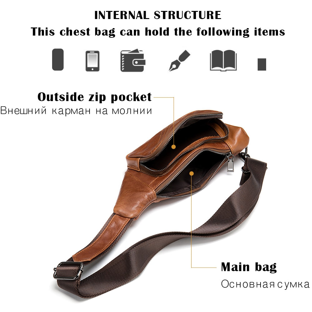 Men's Genuine Leather Chest Pack Man Sling Messenger Bags Belt Small Crossbody Bags KilyClothing